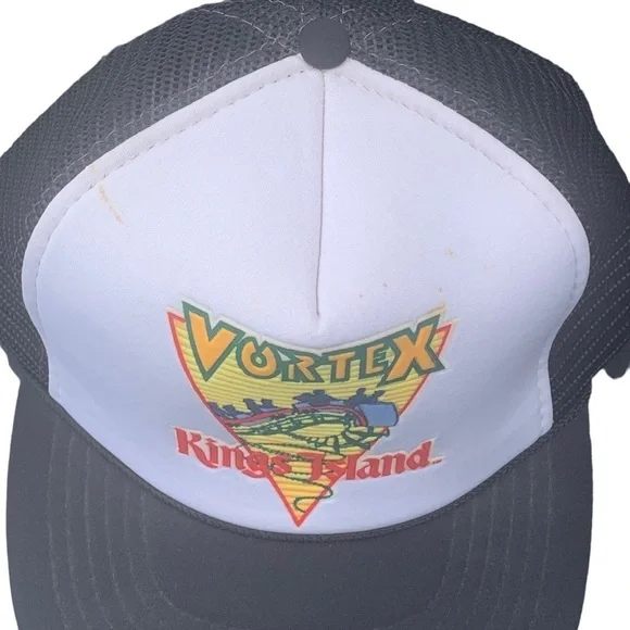 Vintage Kings Island Vortex Roller Coaster Hat Mesh Trucker SnapBack Amusement